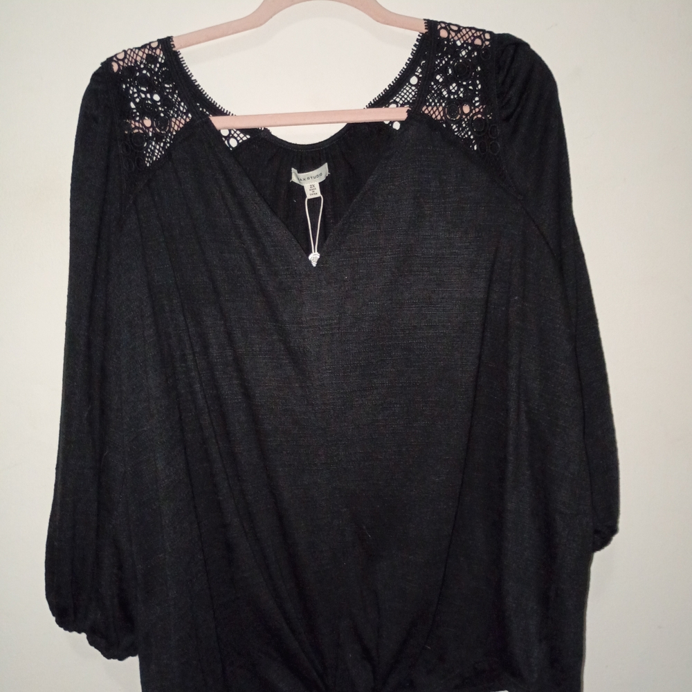 Max Studio Elegant Black Blouse with Crochet Details